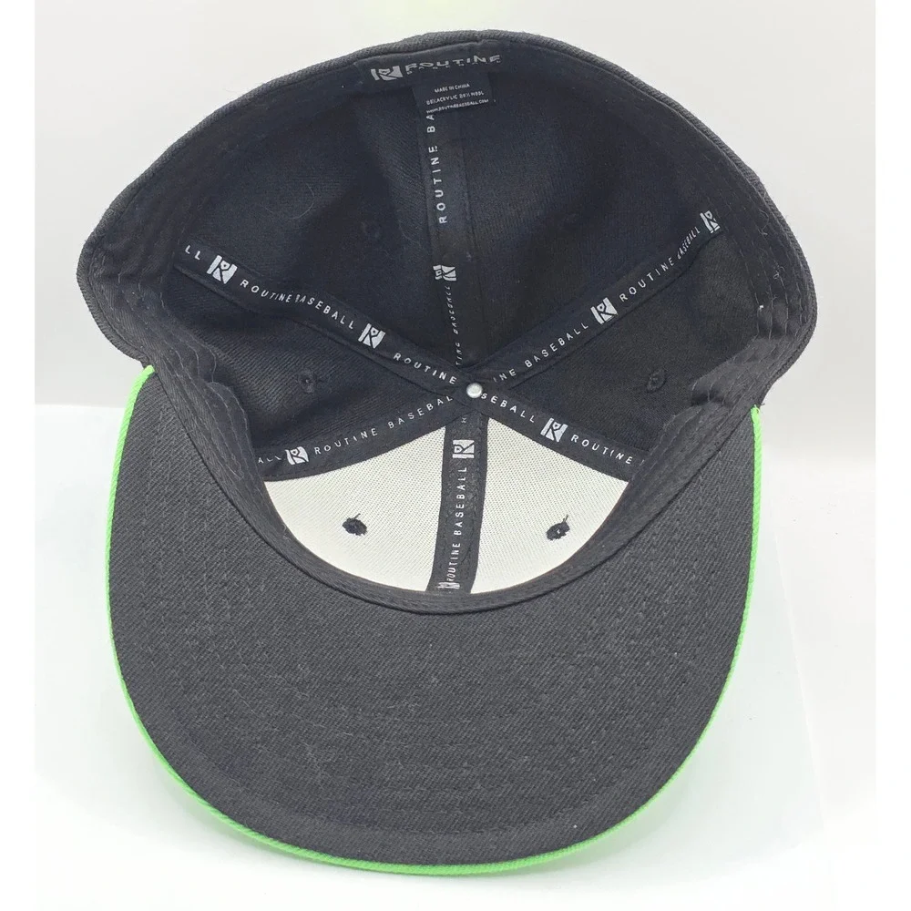 Routine Baseball Snapback Hat R Logo Green‎ Bill Black White Fitted  L Cap